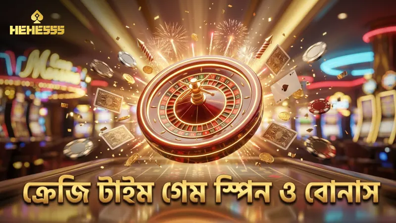 ক্রেজি টাইম গেমের মূল স্পিন চাকা ও বোনাস রাউন্ড।
